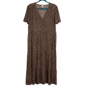 A New Day Boho Tiered Maxi Dress A Line V Neck Brown Beige L bv